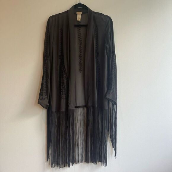 H&M Sheer Long Sleeve Shaw w/ Fringe Detail - Size 4 - Picture 1 of 5